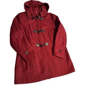 Calvin Klein Women Plus Size 1XL Burgundy Wool Blend Double Breasted Hooded Coat
